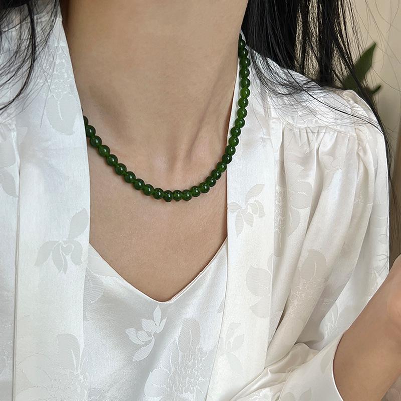 Elegantní náhrdelník z korálků ze zeleného achátu pro ženy - Svěží, jednoduchý a všestranný choker