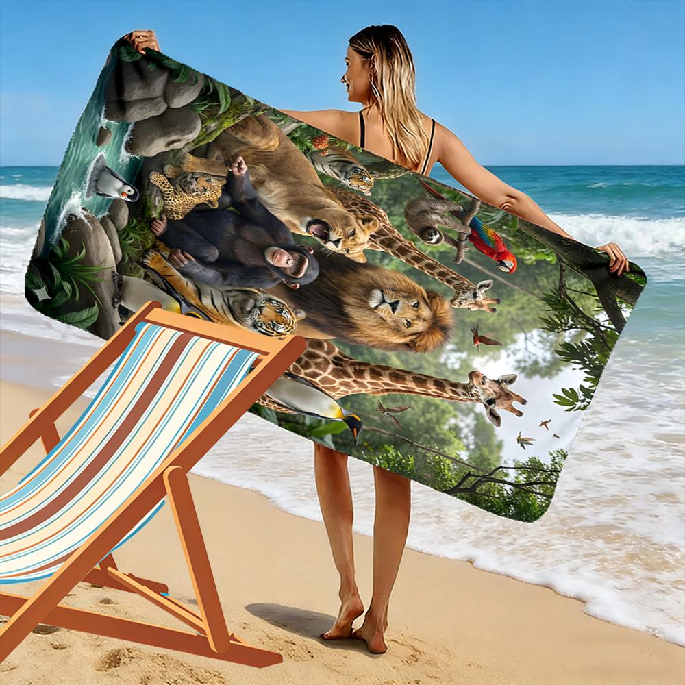 Wild Animals In Jungle Illustration Beach Towel Quick-drying for Travel Outdoor Sports Jogging Beach and Swimming