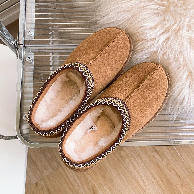 Ethnic Style 2025 New Wool Integrated Snow Boots Women's One-pedal Lazy Shoes Slippers Cotton Shoes Half-tow Snow Cotton