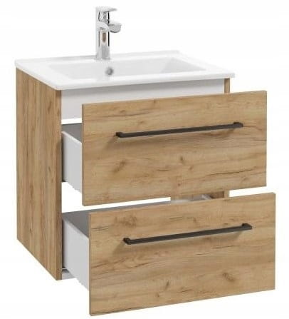 Bathroom Cabinet with Washbasin 50 Cm, Hanging, Craft Oak, Soft-close Pinia