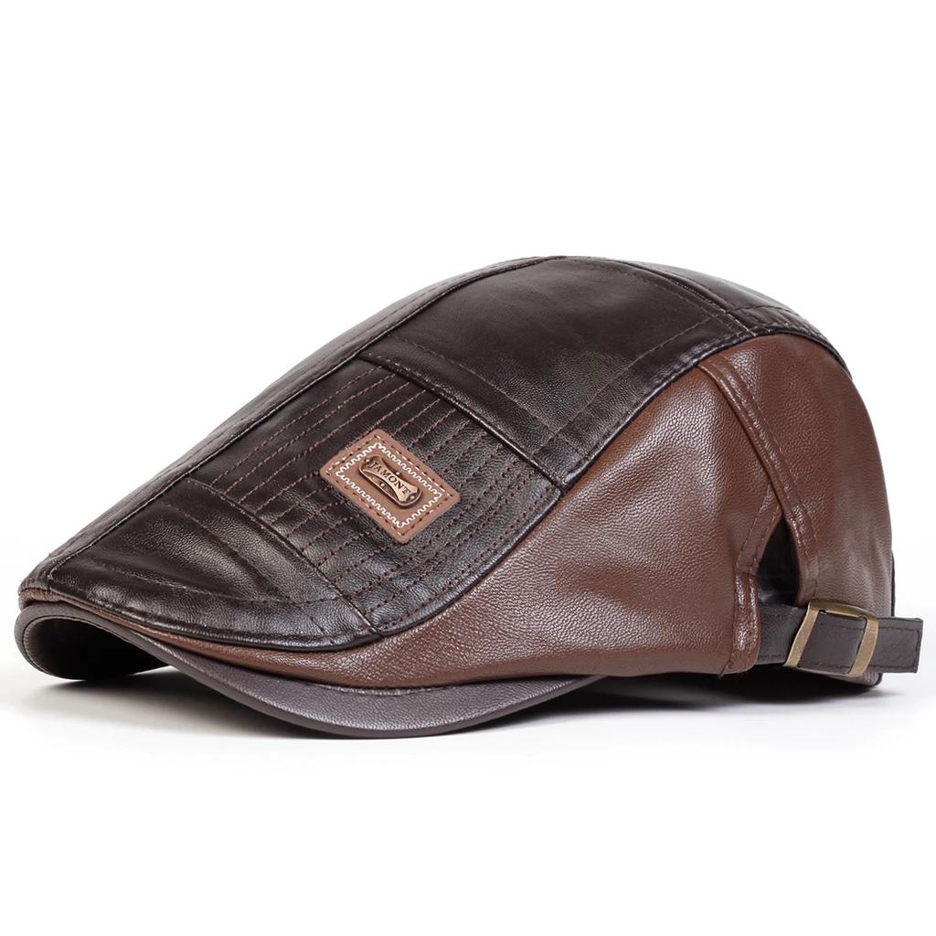 Men Retro Pu Leather Newsboy Caps JAMONT Labeling British Painters Hats Spring Autumn Side Adjustable Flat Cap Hip Hop Berets