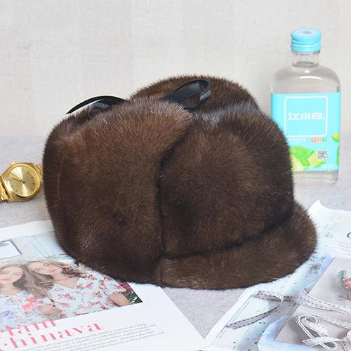 Men Mink Fur Hat New Fashion Men's Real Mink Fur Cap Winter Warm Top Hat Headgear Beanie Beret Natural Real Mink Fur Cap For Men