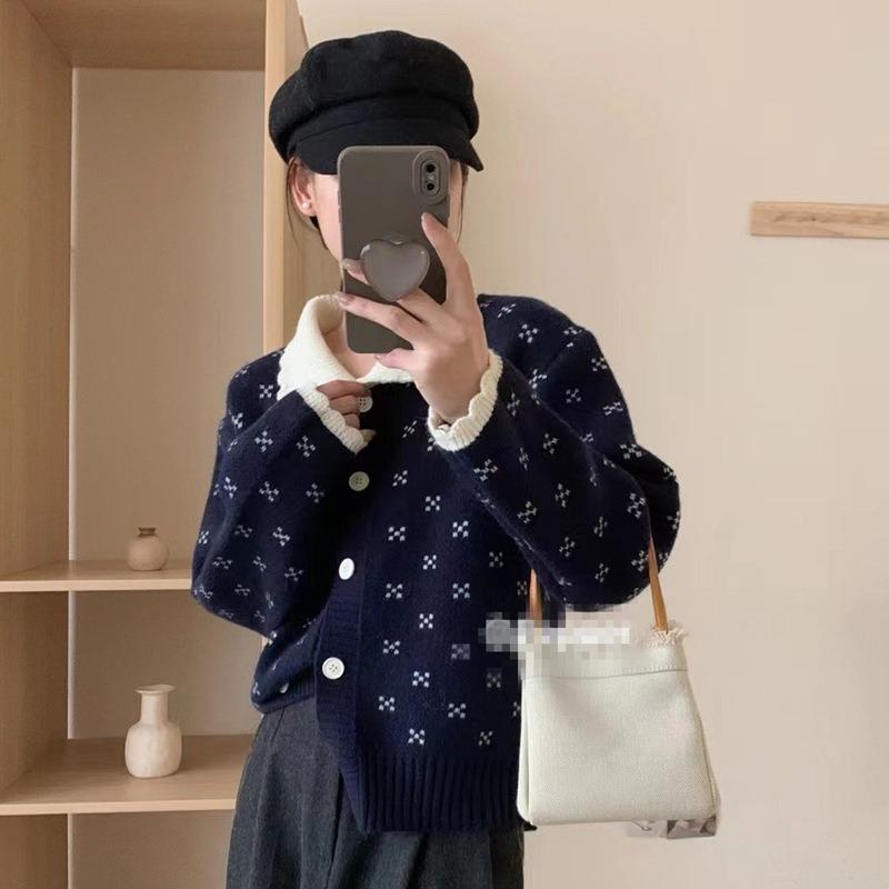 

New fresh and sweet fashion crochet doll collar long-sleeved versatile age-reducing lace knitted sweater women s sweater average size