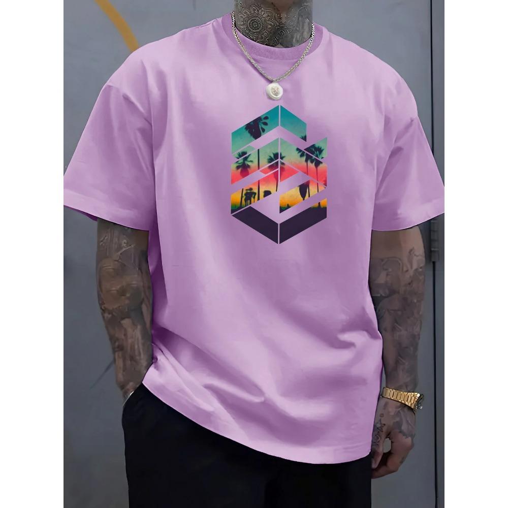 Creative Print Men's Casual T-Shirt, Summer Fashion Crew Neck Short Sleeve Top, Modern Streetwear Style For Men