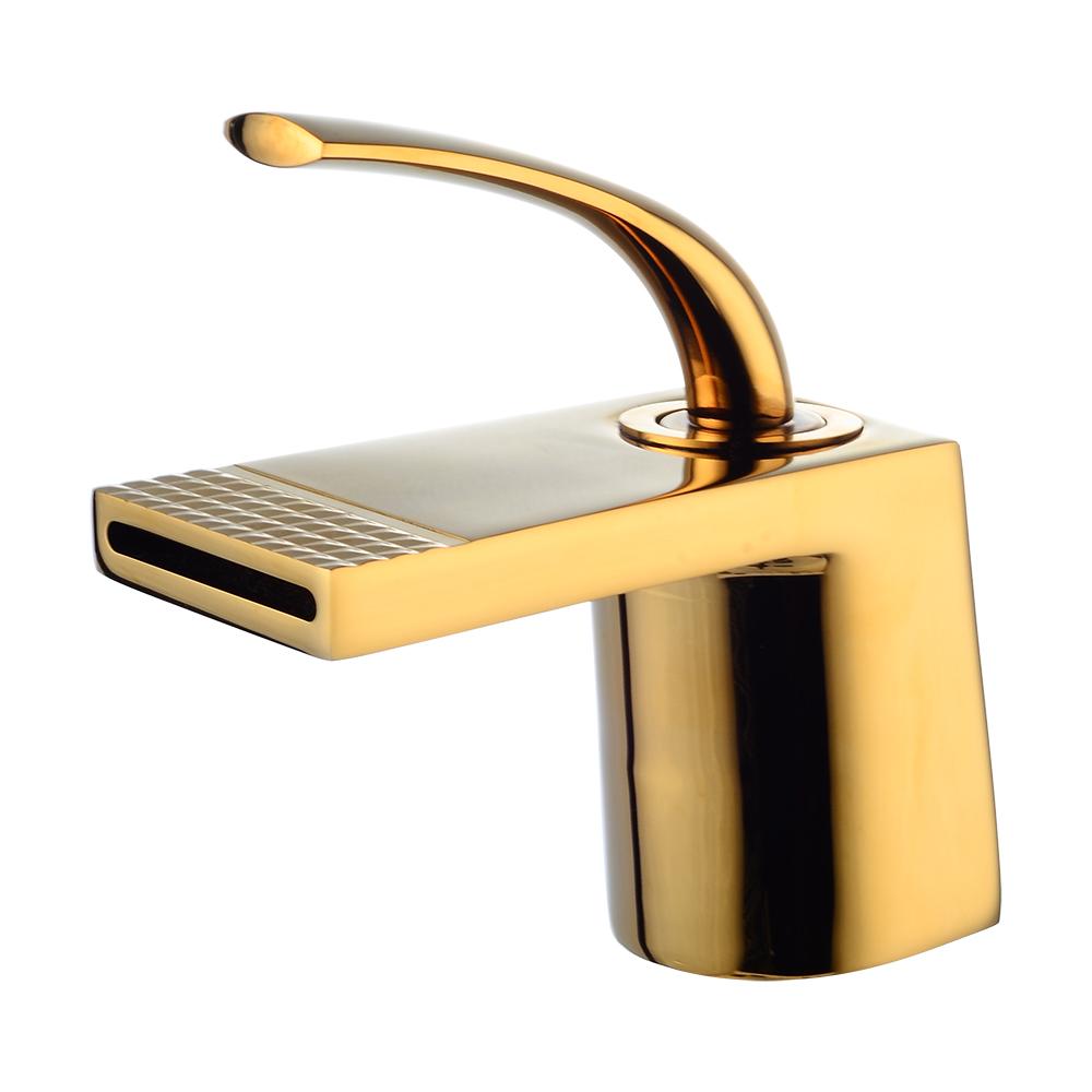 Waschtischarmatur Gold Wasserfall Wasserhahn Badezimmerarmatur Deckmontage Badezimmer Toilette Waschtischarmatur Mischbatterie Warm- und Kaltwasserspüle Wasserhahn