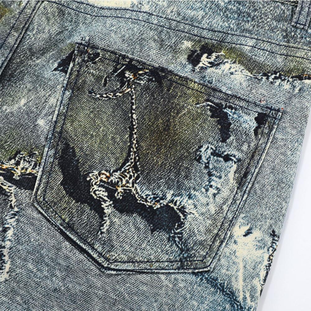 ZYLLO Herr Hög Street Oversized Hip Hop Jeans Byxor 3D-tryckta Vintage Denimbyxor Mode Streetwear Målade Raka Jeans