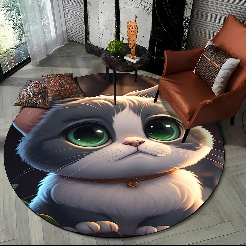 Cute Calico Cat,Persian Cat,Ragdoll Cartoon Round Carpet Rug for Living Room Bedroom Kids Decor,Pet Area Rug Non-slip Floor Mat