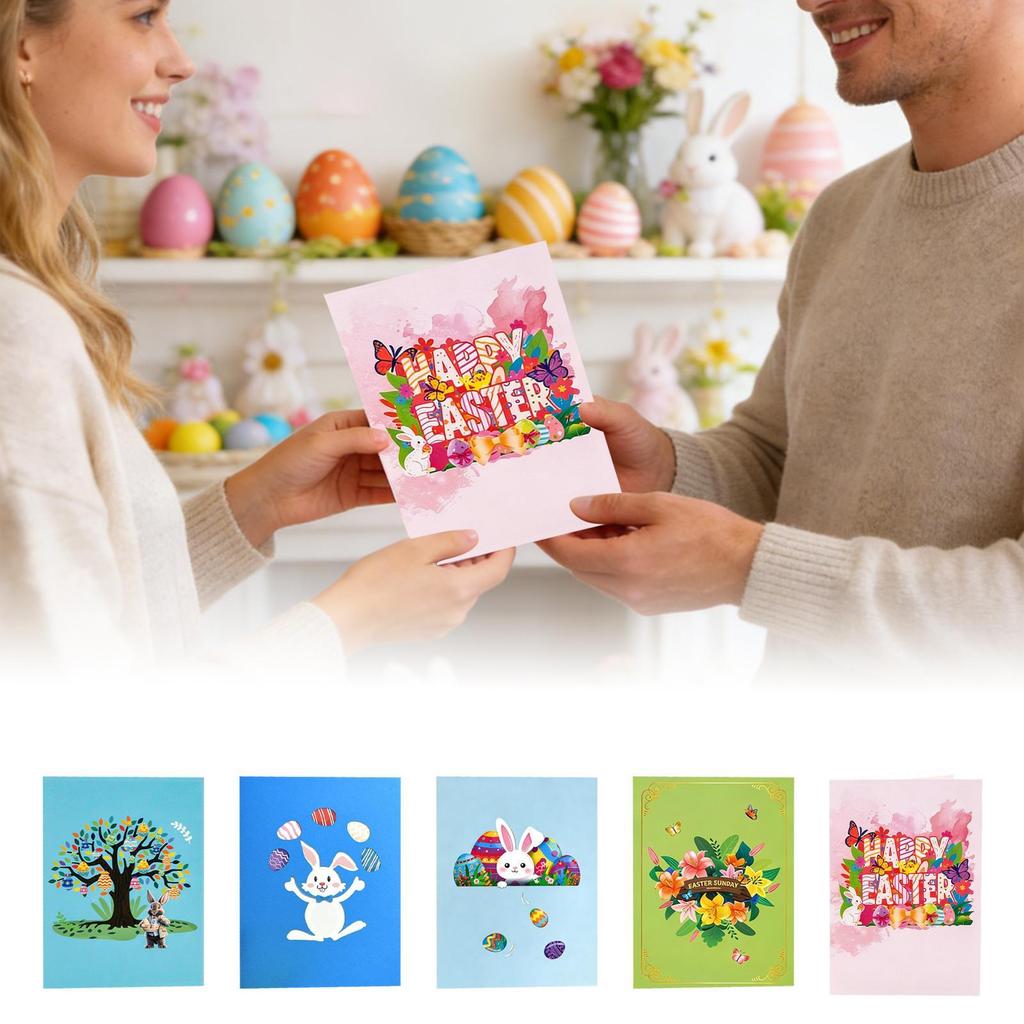 3D Easter Greeting Cards 3D Holiday Egg And Bunny Paper Keepsake Easter Heartfelt Message Card For Teachers Friends Family Wife