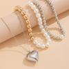 Sweet And Cool Style Love-Shaped Pendant Necklace, Design Imitation Pearl Beads Stacked Collarbone Necklace