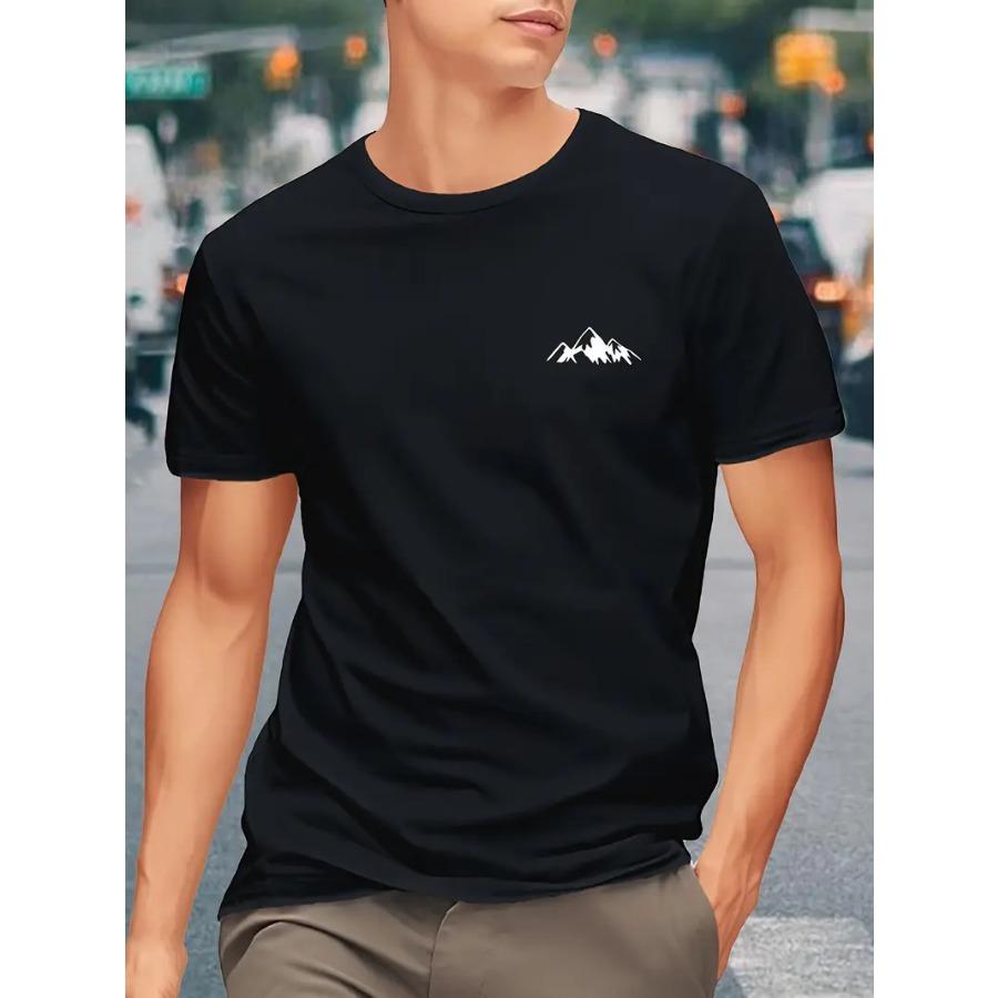 

Мужская футболка из чистого хлопка с графическим принтом гор, футболка с круглым вырезом и коротким рукавом, летние модные топы для повседневной и уличной носки S чёрный