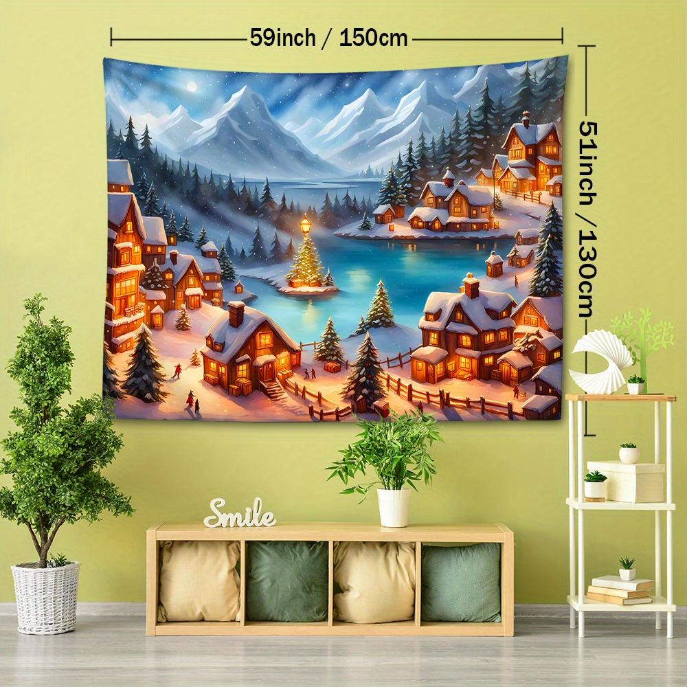 Christmas Tree & Townscape Tapestry - Festive Wall Hanging for Living Room, Bedroom Decor | Durable Polyester, Easy Care | Multiple Sizes Available