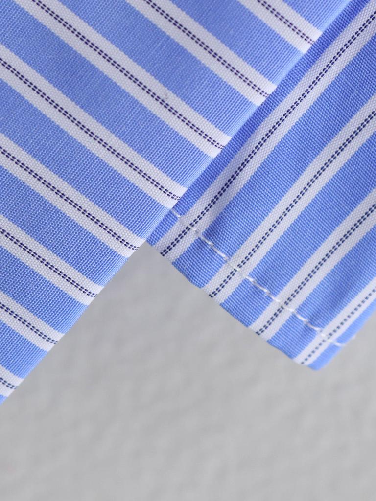 2025 Spring Women's European & American Style Blue Striped Shirt with Versatile Pocket