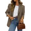 Women's Faux Suede Button Jacket Oversized Gathered Hem Short Length Coat Casual Vintage Outerwear With Pockets
