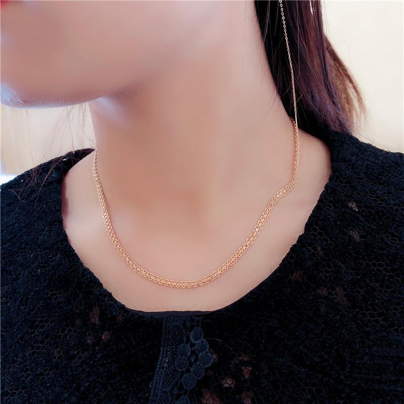 Exquisite Russian Purple Gold Lace Necklace, Simple Light Luxury Temperament Rose Gold-Plated Double-Layer Cross Chain Jewelry For Women