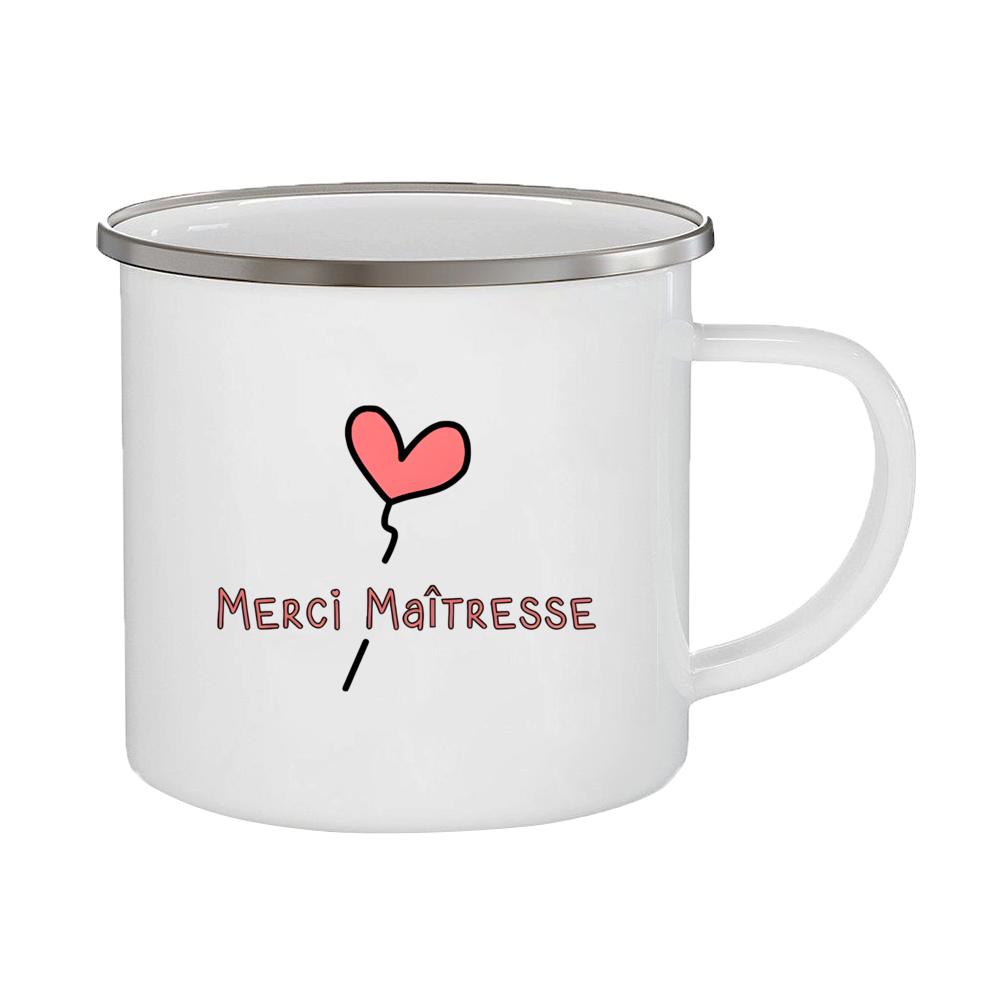 Merci Maîtresse Printed Mugs Coffee Cups Drinks Water Milk Cup Enamel Mug Gifts Idea for Teacher End of School Year Gift