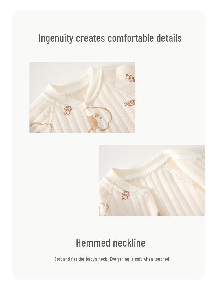 Trójwarstwowy pikowany bawełniany pajacyk piżama dla noworodka - Ciepły jesienno-zimowy homewear kombinezon do raczkowania