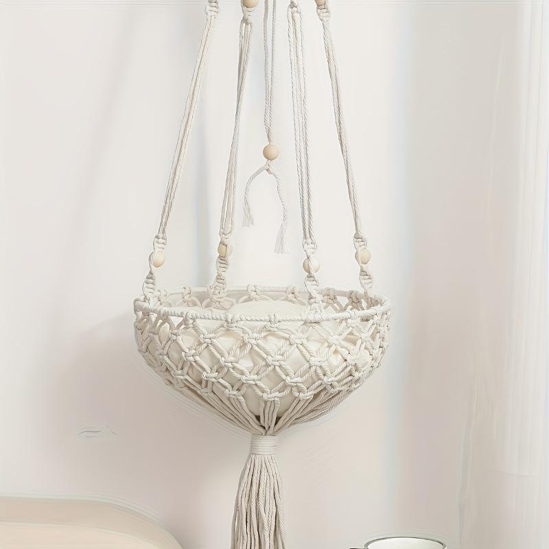 1pcs Bohemian Handwoven Cotton Rope Cat Hammock - Hanging Rattan Bed for Indoor Cats  Pet Basket with Macrame Design