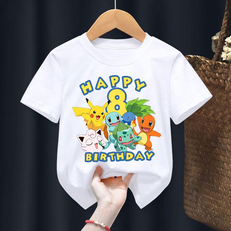Number 19 Anime Pokemons Tshirts for Boys Girls Pikachu Cartoon Printed Shortsleeved Top Kdis Summer Fashion Cotton Tshirt
