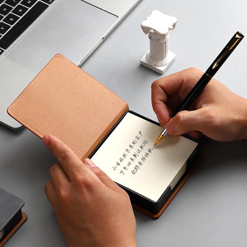 Sticky Note Box With Notepads Pu Leather Memo Pad Dispenser Desktop Supplies For Students Office Worker