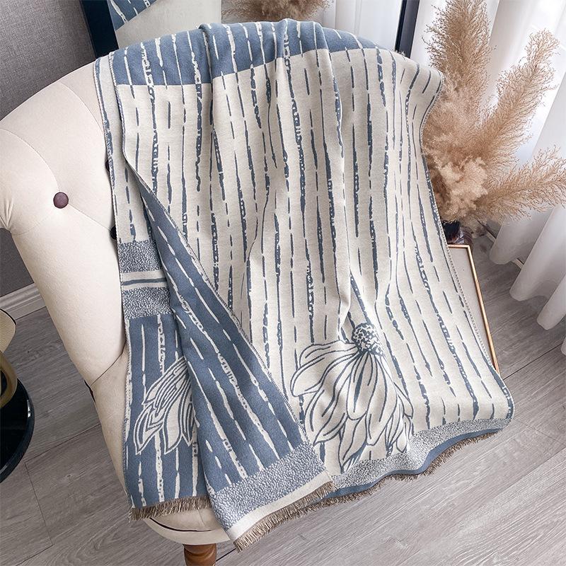 Korean Version Striped Simple Style Double-Sided Imitation Cashmere Scarf Winter High-End Temperament Women'S Warm Shawl