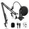 Auntoo Condenser USB Microphone Set Unidirectional Gaming Karaoke Recording Live Broadcast Streaming with Pop Filter Arm Stand Echo Adjustment for