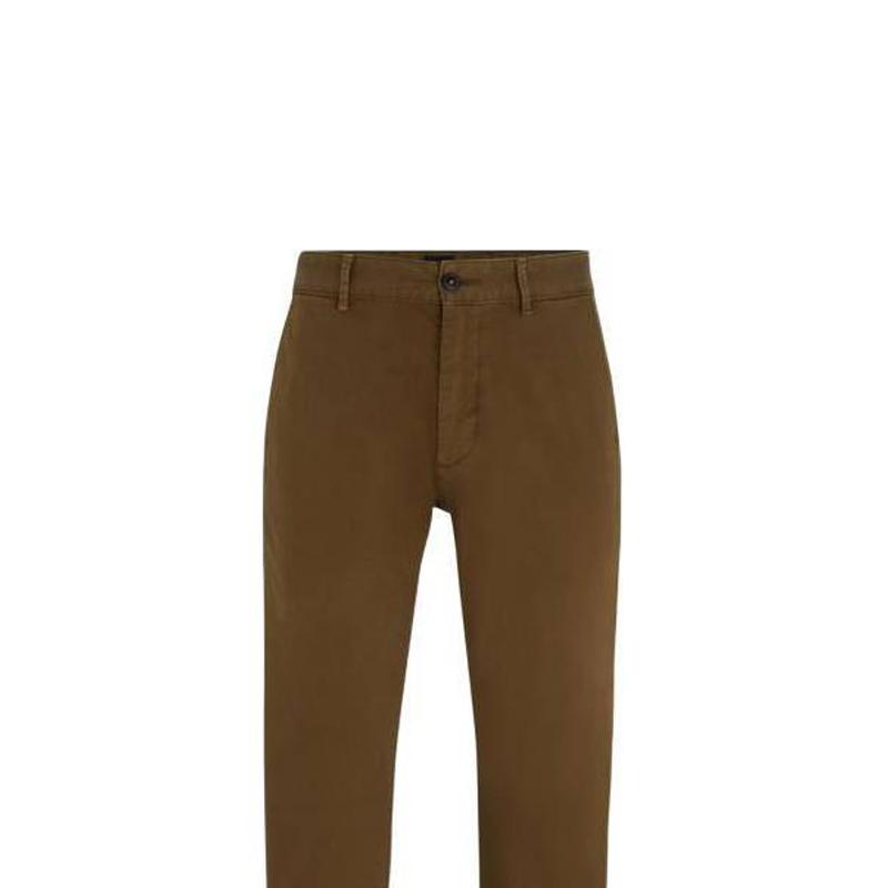 HUGO BOSS Slim Fit Chinos In Stretch Cotton Satin Casual Pants Men's Brown 50510933-368