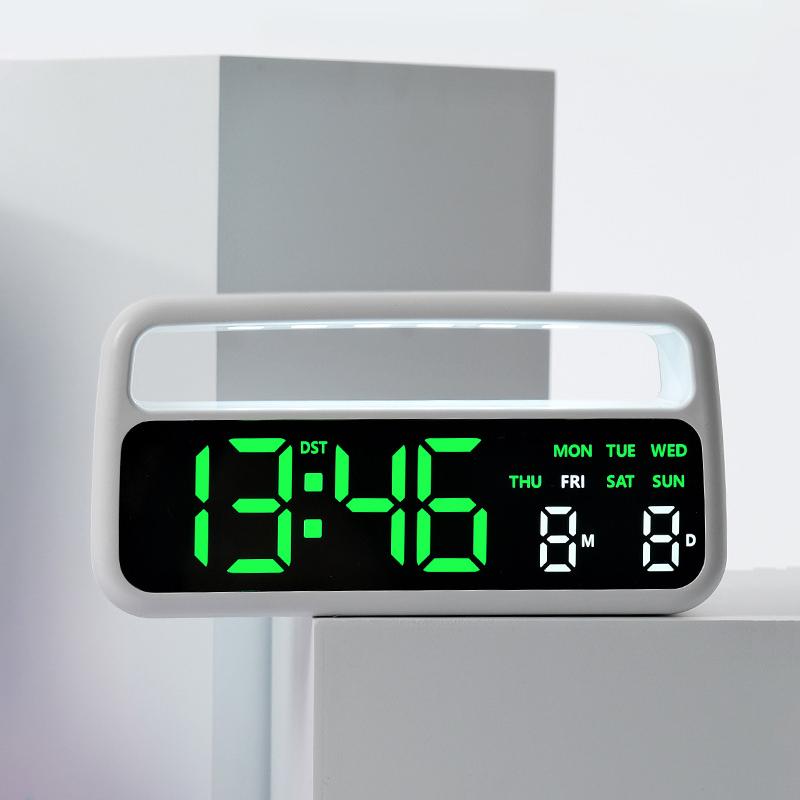 Moderner LED-Wecker Kleine digitale Schreibtischuhr mit Griffförmigem Stimmungslicht Schlafmodus/Steckerbetrieb für Schlafzimmer Zuhause