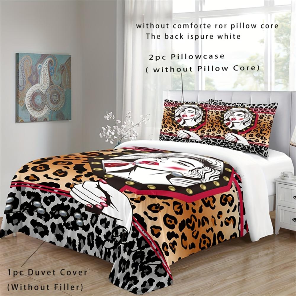 

3pcs Animal Pattern Duvet Cover Set (1*Duvet Cover + 2*Pillowcase Without Core) Wild Romantic Leopard Tiger Pattern Print Bed EU Single 135x200cm