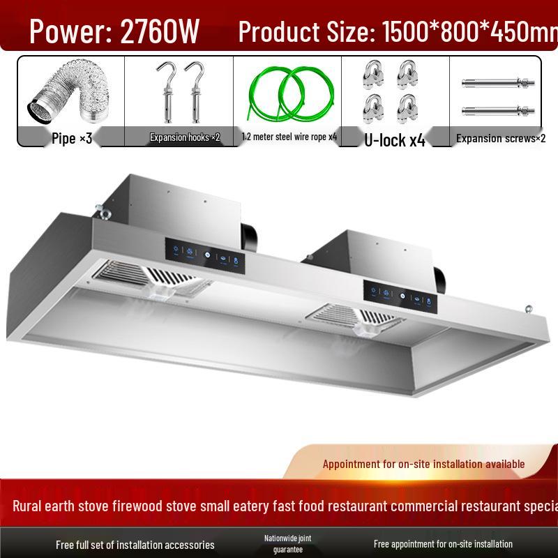 Commercial High-Suction Stainless Steel Range Hood for Restaurants with Wood-Fired Stove Purification