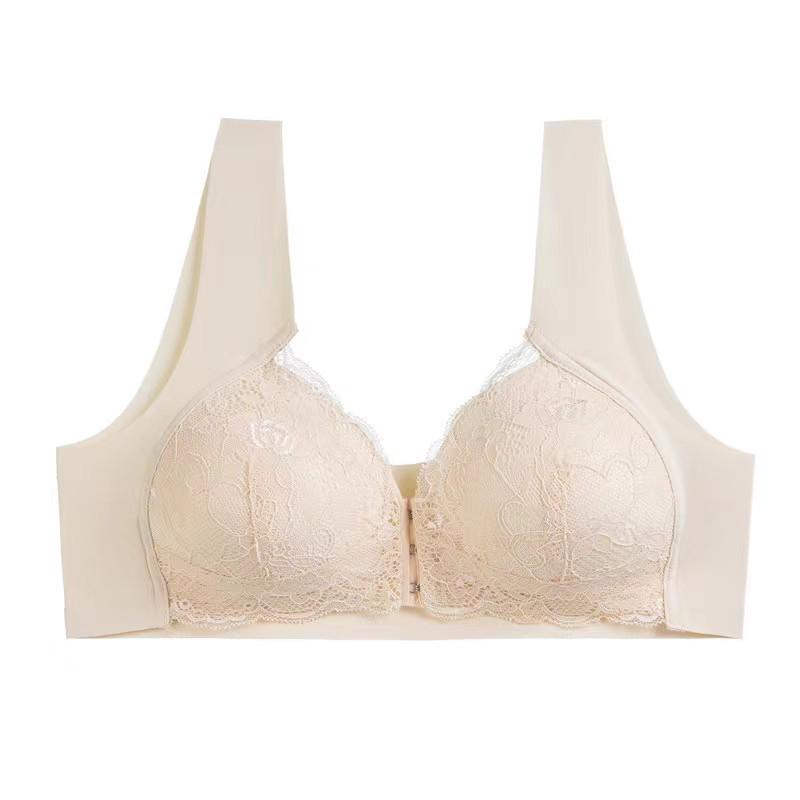 European & American Stylish Lace Front Buckle Wirefree Bra - Minimizes and Enhances with Beautiful Back