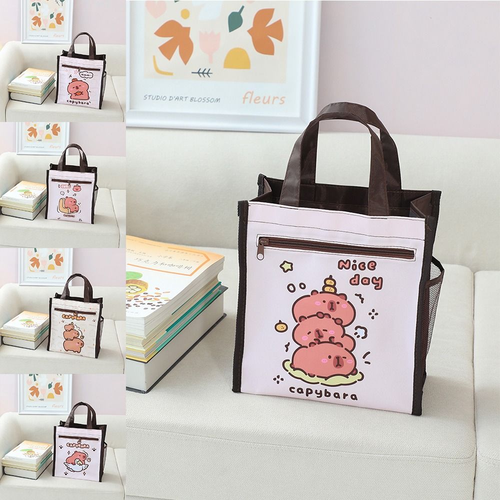 Portable Capybara Handbag Double-layer Cartoon Document Bag Cartoon Capybara Tutoring Bags