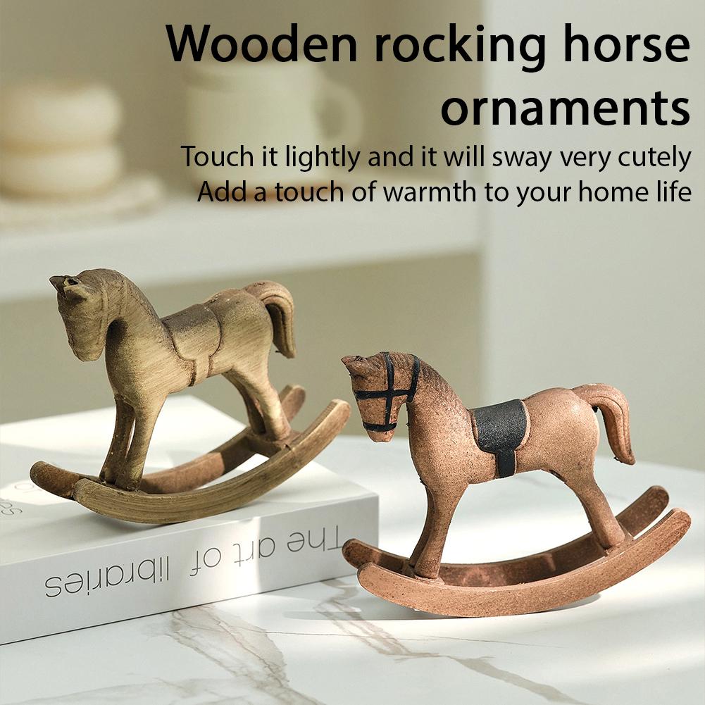 Nordic Retro Wooden Rocking Horse Ornament Balance Art Adornment Creative Hand Carved Animal Figurines mall Horse Wooden Craft
