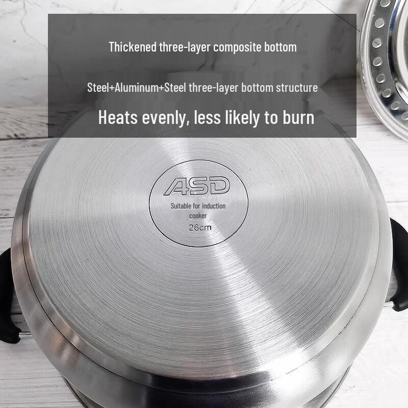 ASD 304 Stainless Steel Double Steamer Pot, 28cm