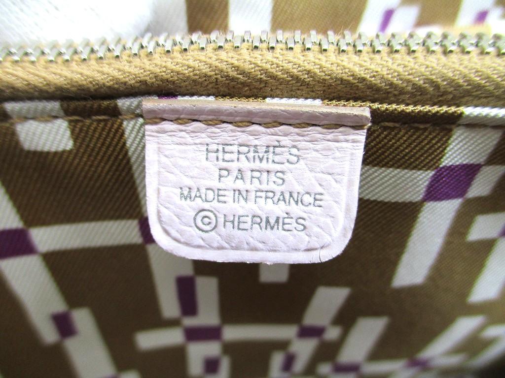 Authentic HERMES Lignt Pink Veau Epson SILK\'IN LINE Round Zip Wallet Azap Long #a817  Refurbished