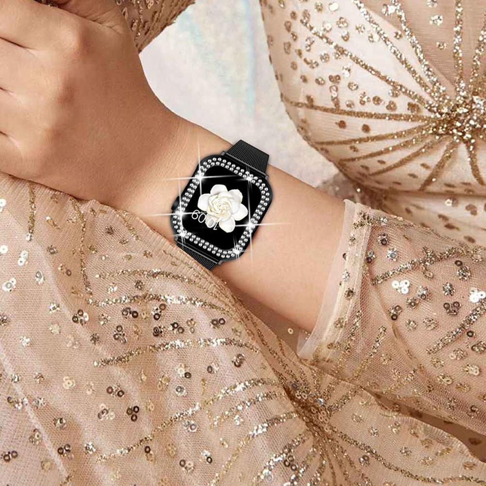 Bracelet + Case with Diamonds for Apple Watch 7/8/9 41mm, Black