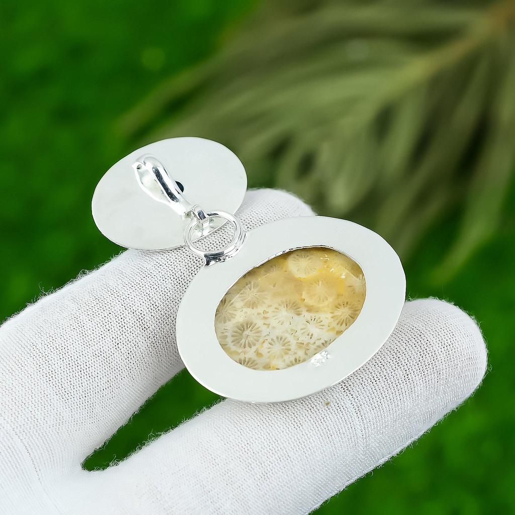 Natürlicher Fossilkorallen Edelstein Anhänger 925 Sterling Silber Schmuck für Mädchen