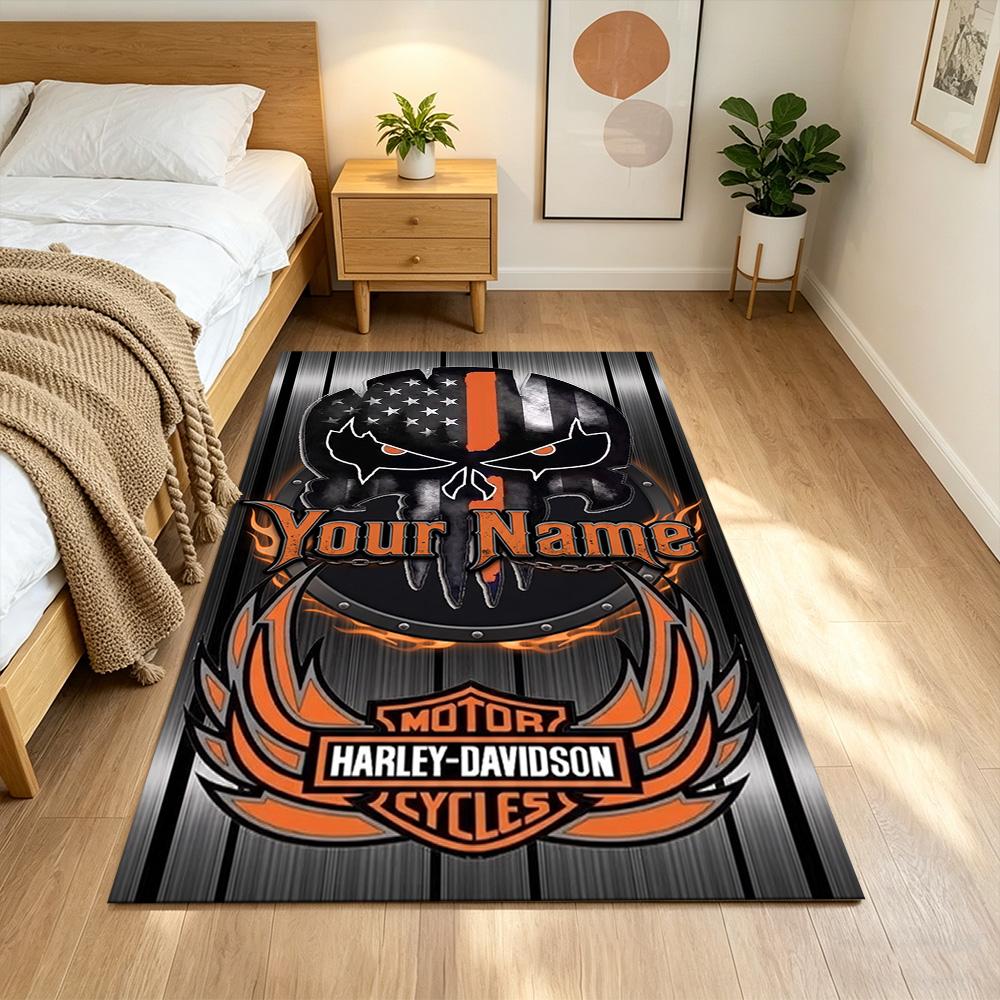 Harley-davidson Personalized Name Floor Rug Office Rug Design for Foyer Kitchen Playrooms Game Room Anti-slip Rug Office home decor Gift for Festivals