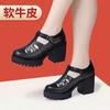 8cm Small Size 32-43 Close Head Genuine Leather Shoes Chunky Platform Sandals 2025 Block High Heels Gladiator Sandals Office Mom