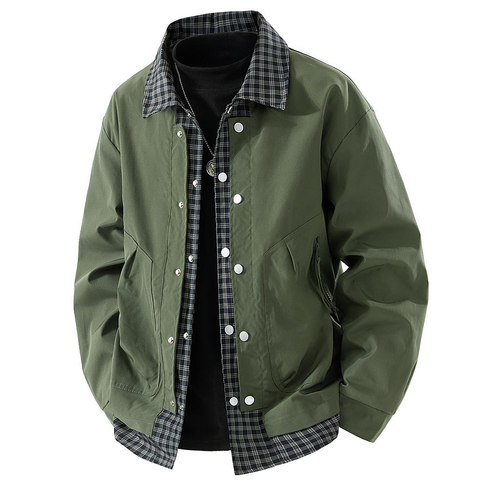 Fake Two-piece Plaid Jacket for Men's Lapel Jacket for Spring and Autumn New Loose Work Clothes