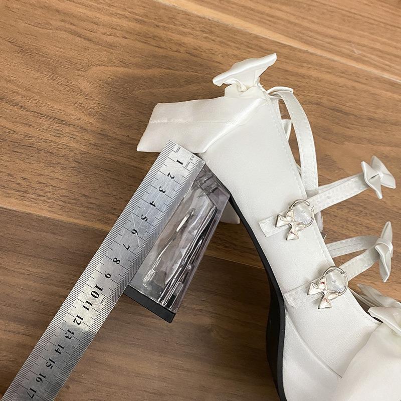 Lolita Shoes Cute Sweet Satin High Heels Lolita Bow Elegant Waterproof Table Transparent Heel Shoes