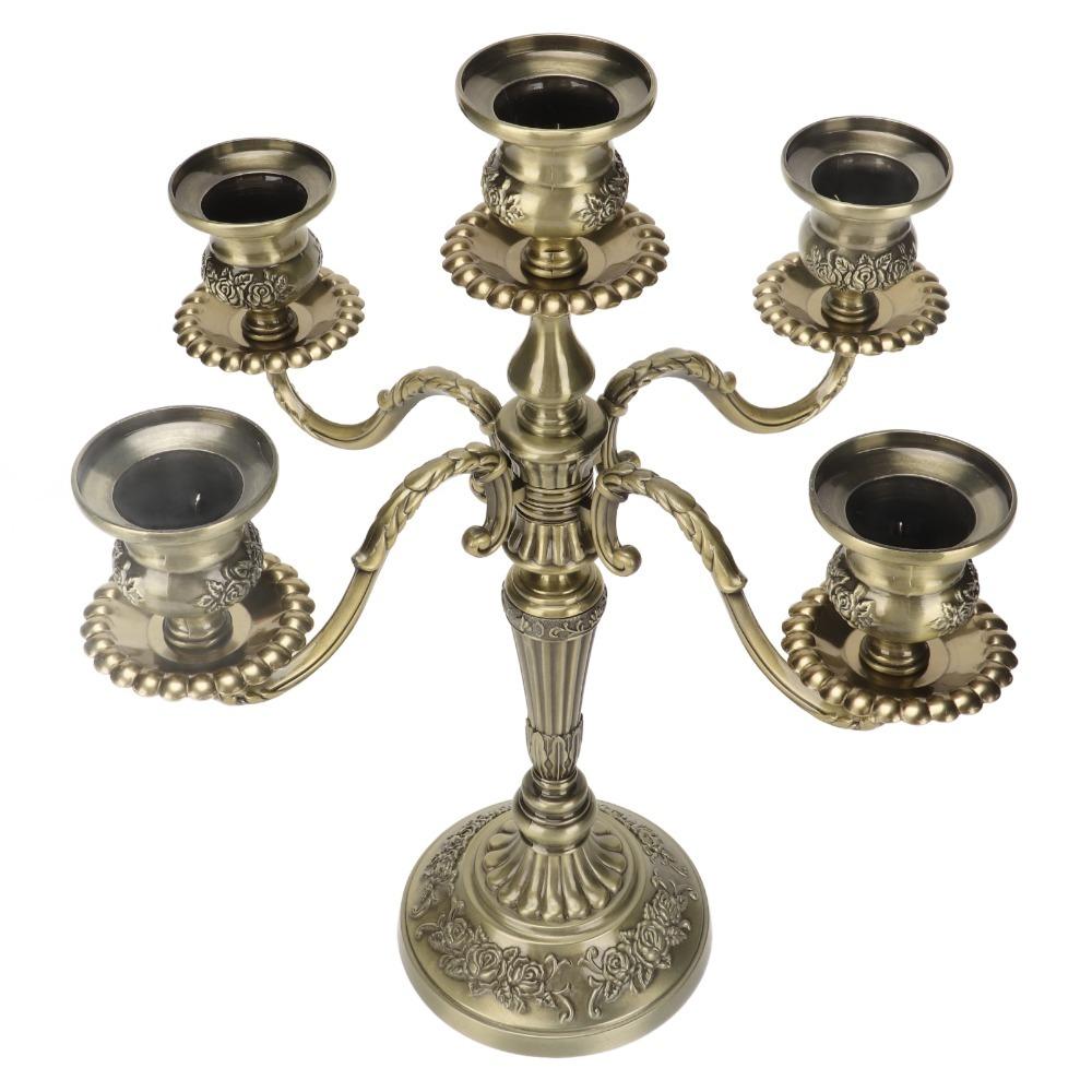 14.17 Inch Tall 5 Arms Candelabra Bronze Tall Candelabra Metal Candelabra For Weddings