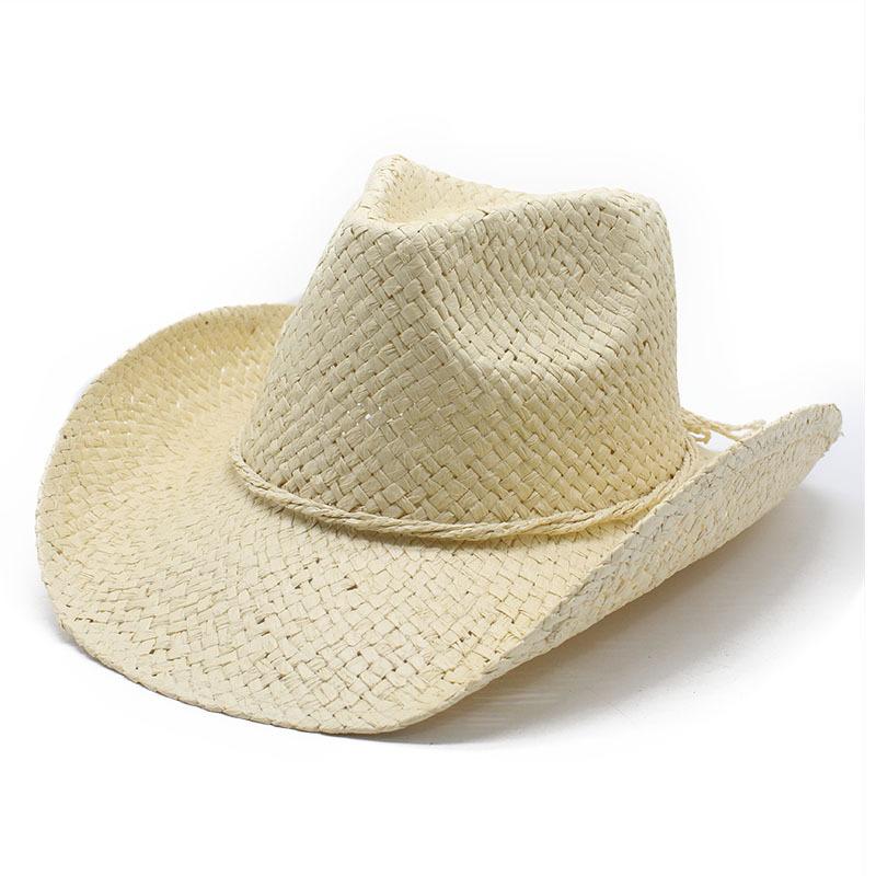 Западная ковбойская шляпа Панама соломенная шляпа Ажурная джазовая шляпа Весенне-летняя дорожная шляпа с козырьком Морская пляжная шляпа M（56-58cm） бежевый