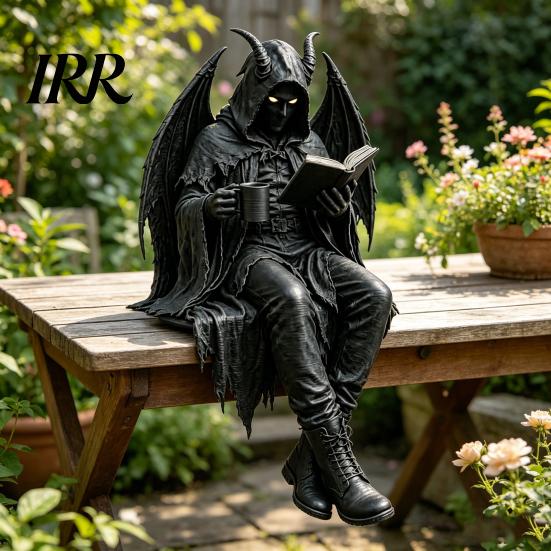 Zittend Magere Hein Model Gotische Dark Fantasy Figuur, Lezend Met Kap Standbeeld, Halloween Beeldje Hars Skelet voor Boekenplank Huis