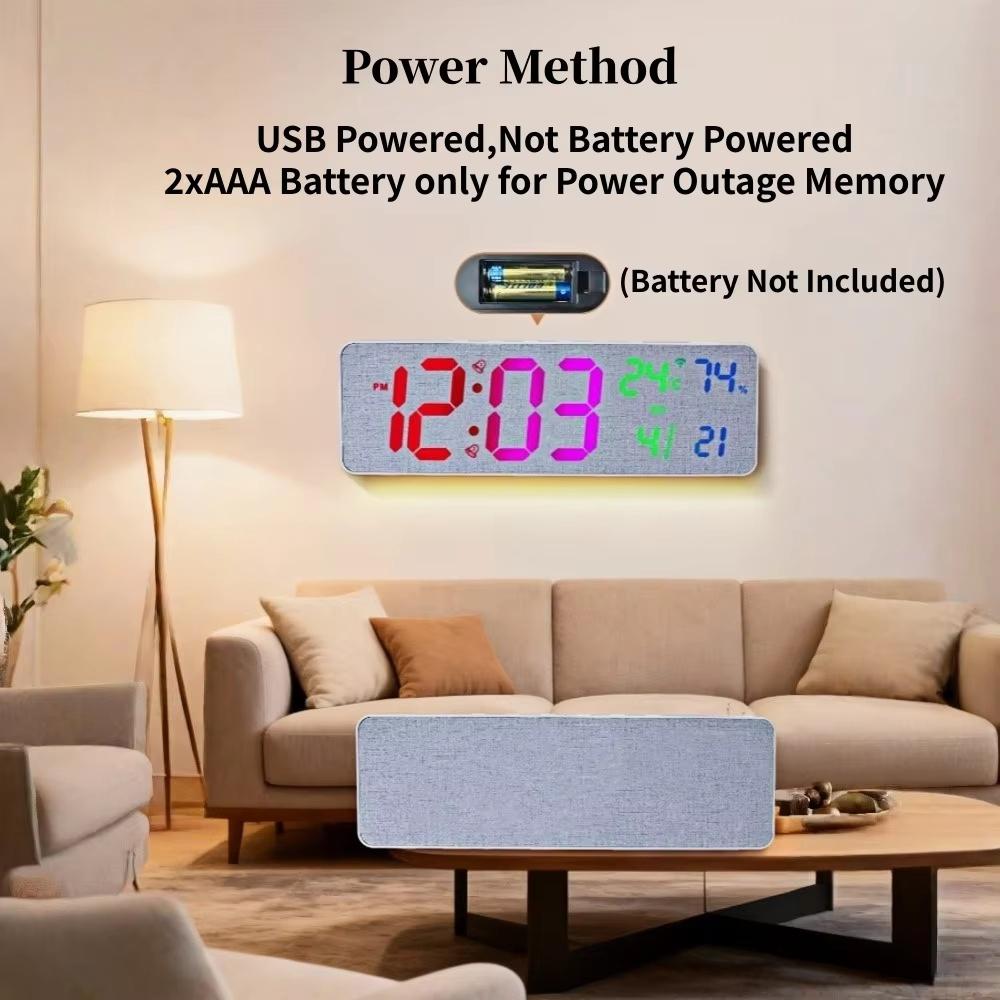 36*11.5*2.3cm Large RGB Digital Wall Clock TEMP Humidity Date Week Count-up Countdown 12/24H Bluetooth Time Synchronization LED Clock