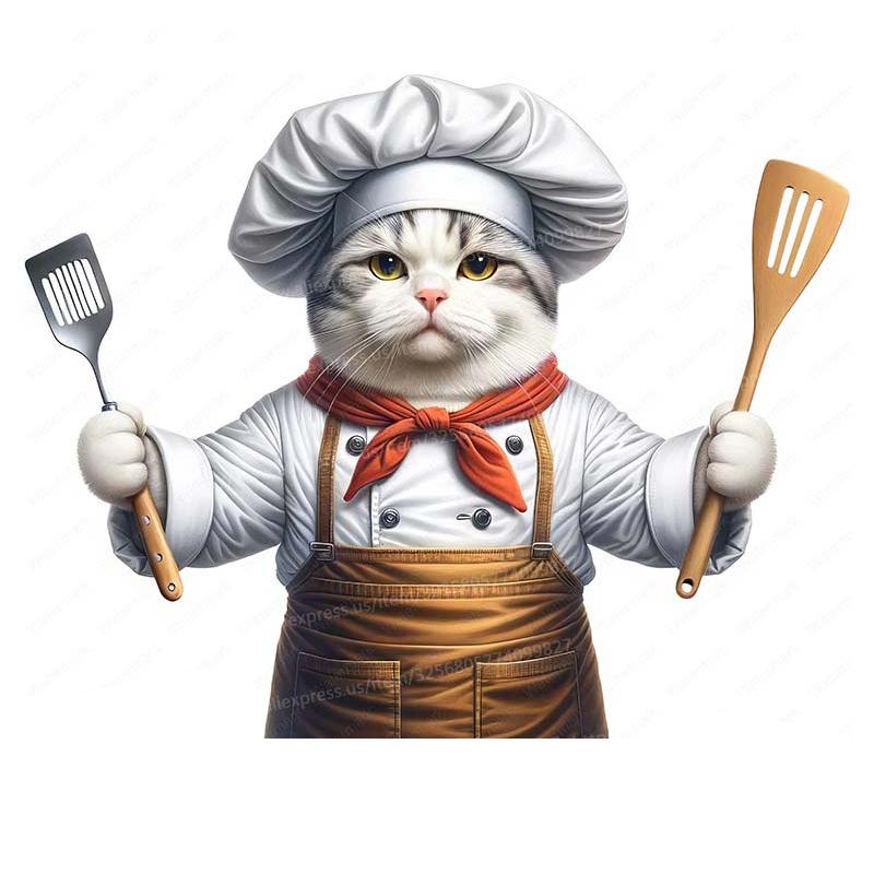 Cute Cat Chef Animal Wall Sticker Kitchen Restaurant Decoration Cabinet Refrigerator Home Decoration Waterproof Stickers S414