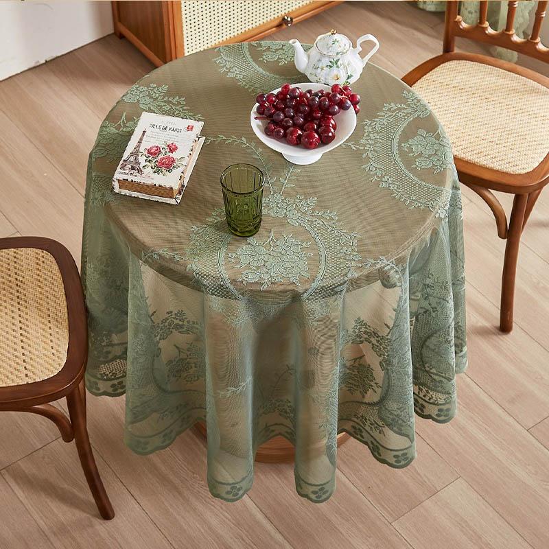French Green Lace Tablecloth Round Mirror Flower Vine Pattern Living Room, Coffee Table, Dining Table Decoration Tablecloth CZB6
