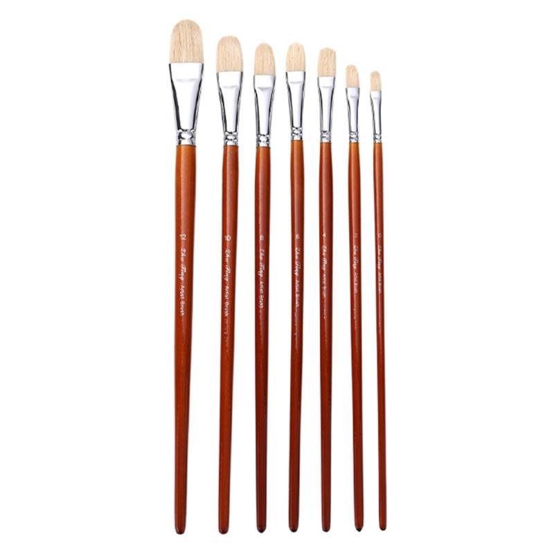 

7 шт. Профессиональные кисти для рисования, деревянная ручка, щетина, кисть для масляной, акриловой, акварельной живописи, росписи по камню, холсту 1