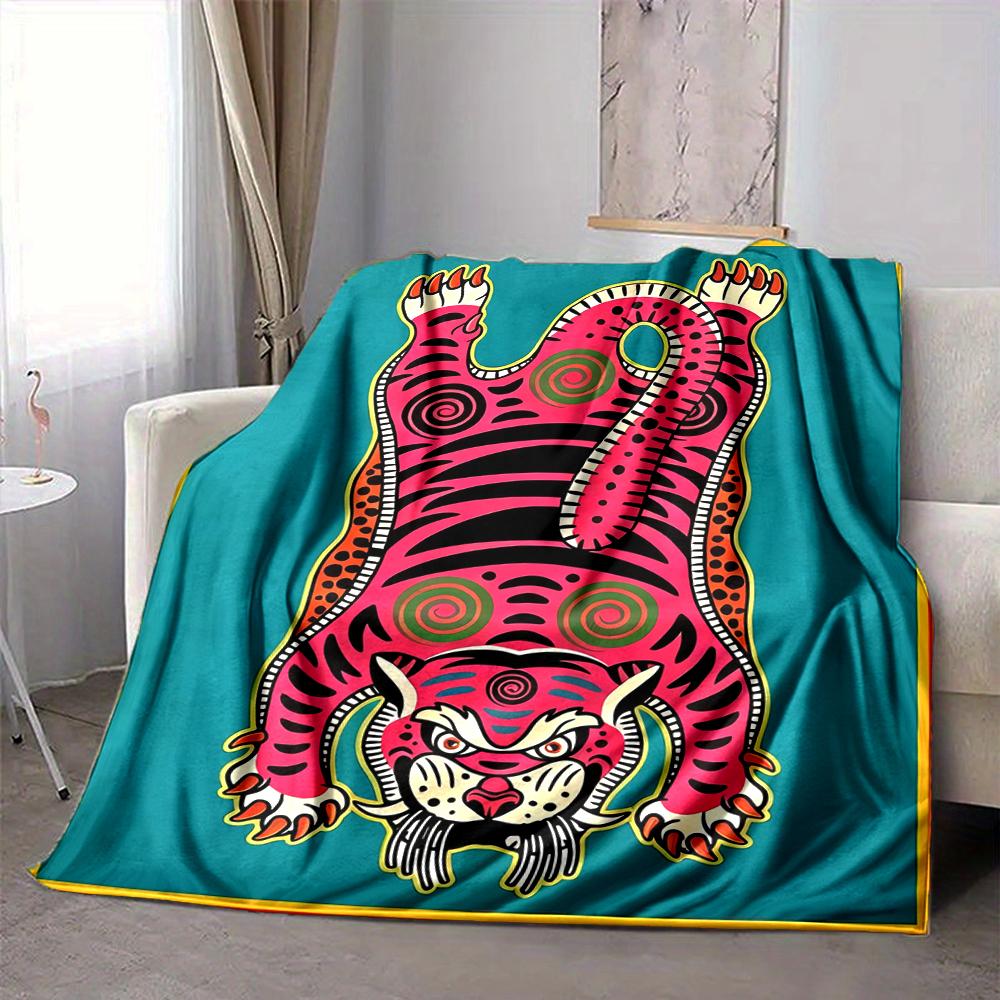1Pc Tiger Abstract Artwork Blanket Soft And Comfortable Casual Warm Camping Travel Christmas Halloween Xmas Gift M9286