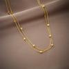 Gold Double Layer Snake Bone Chain Necklace with Cube Beads Minimalist Choker Necklace for Women Daily Wear