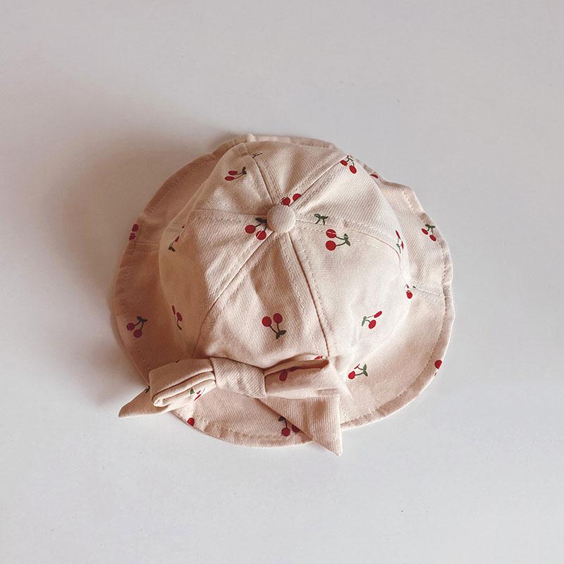 

Cute Bowknot Baby Fisherman Hat Cherry Print Infant Bucket Cap 6-36Month Girls Kids Sunshade Visors Outdoor Children Basin Caps 46-50cm fit 6M-3Y хакі
